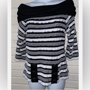 Frank Lyman Striped Ruffle Top with Button Accents